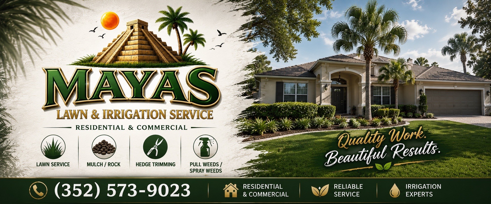 Landscaped property maintained by Mayas Lawn & Irrigation Service